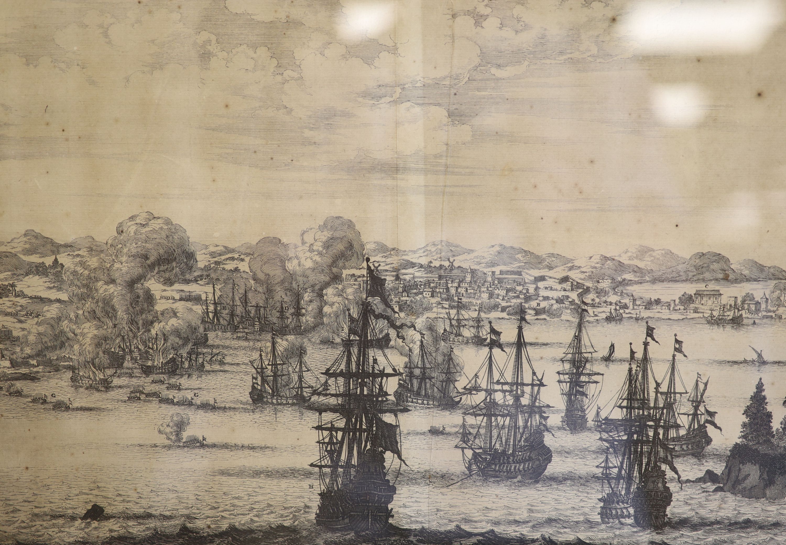 Two 18th century engravings, Views of Callao de Lima and Olienda de Phernambuco, 29 x 35cm and two other prints